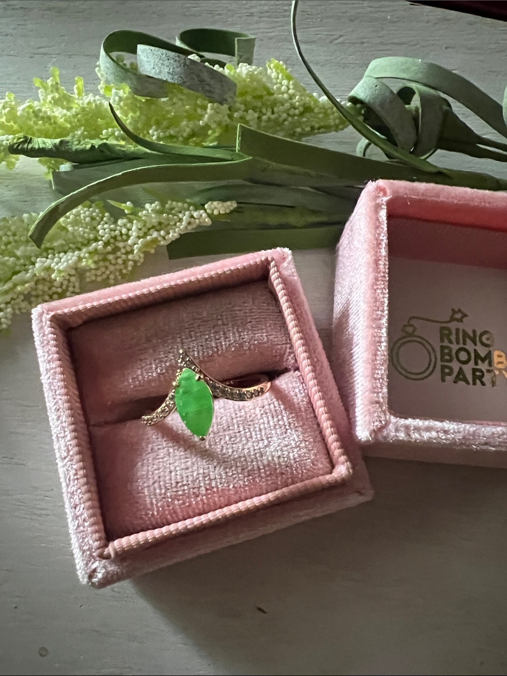 Bomb Party Peridot on rose gold size 8